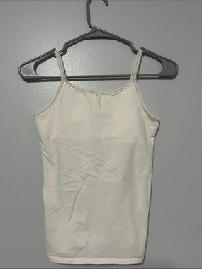 Women's Cream Stretch Tank Top with Lace Trim